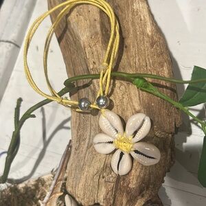 Shell Flower Pendant with Yellow Cord